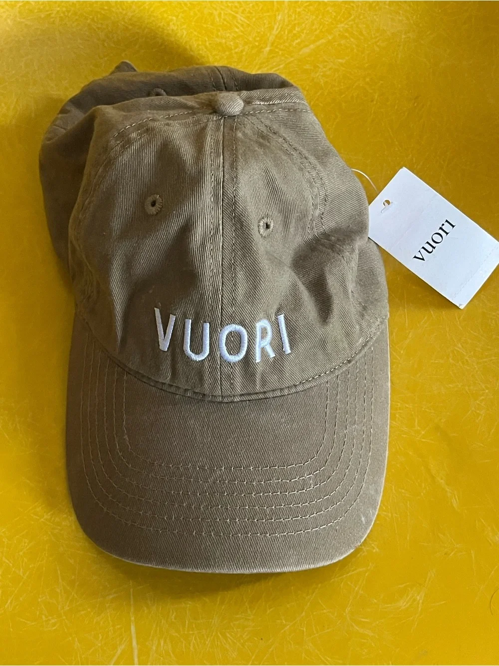NWT Vuori Tan Cap with White Embroidered Logo